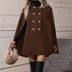 Coffee Brown Elegant Women's Minimalist Poncho Overcoat